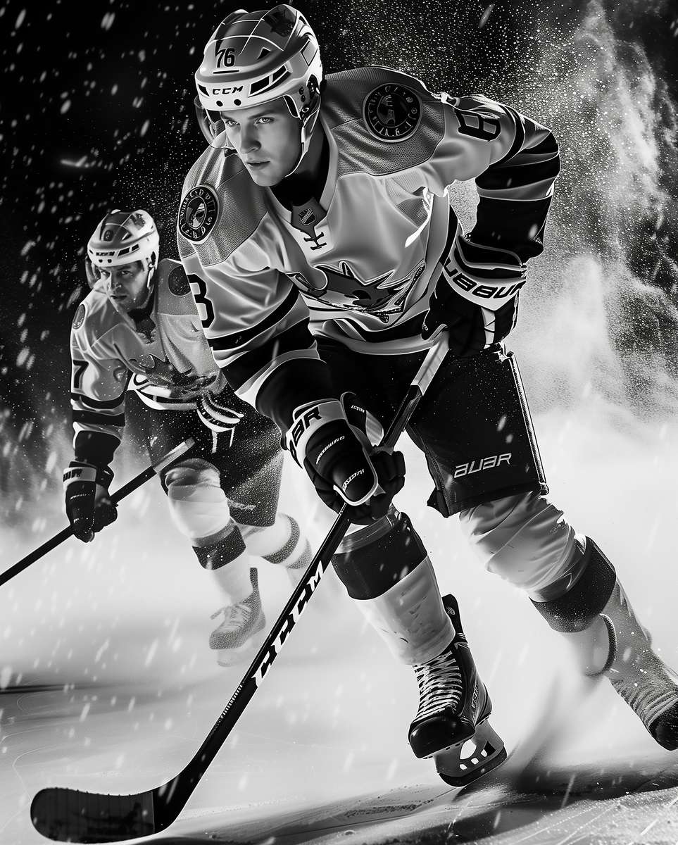 Hero shot of retro typography on a hockey poster featuring period lettering and ink halftone texture