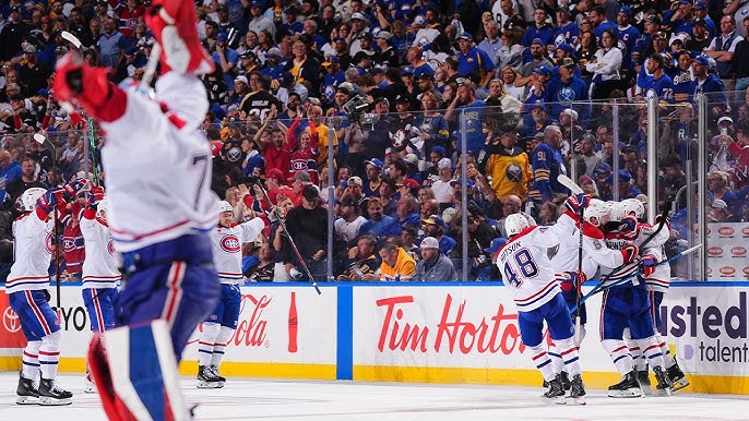 Cole Caufield scoring one of his three goals during the Canadiens' comeback effort