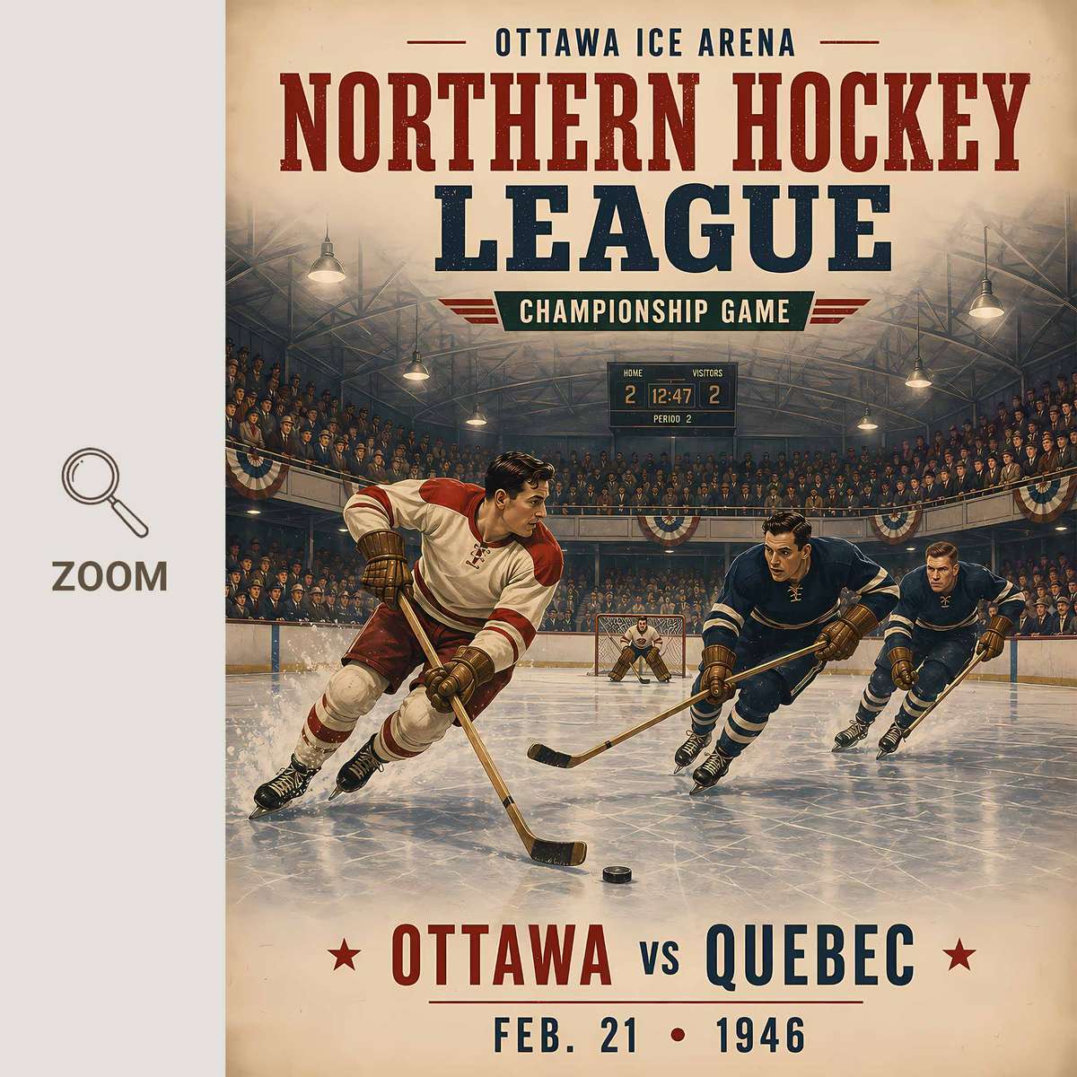 Cool hockey - Vintage 5- Collection of Classic North American Teams. poster combining competitive ice action and bold visual energy inspired by td boston in a energetic composition