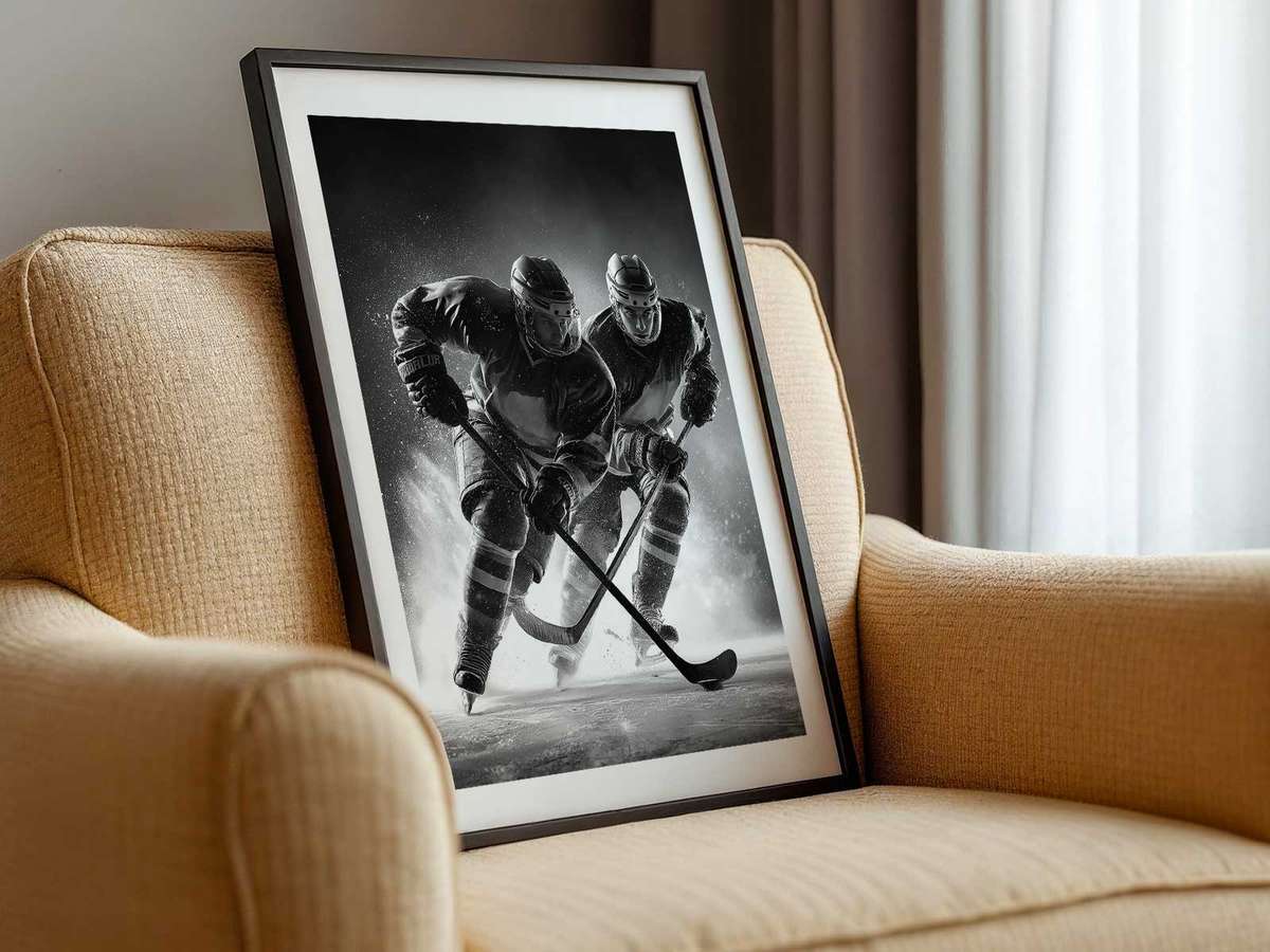 Artistic view of Decoding the Visual Value of a Vintage Hockey showing puck movement with a dramatic arena atmosphere inspired by palette for game room decor