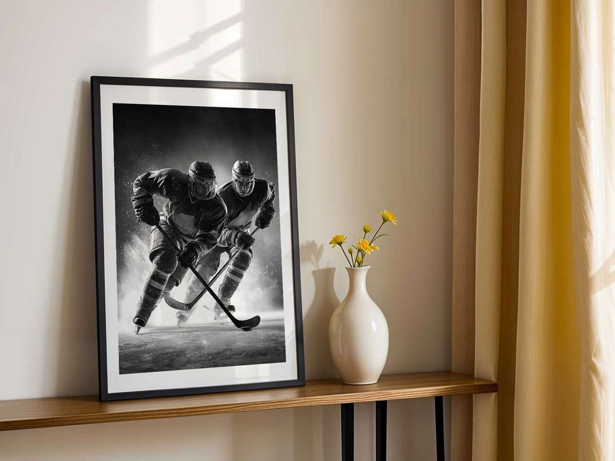 Decoding the Visual Value of a Vintage Hockey wall art showcasing rink-side character with intense sporting movement and a bold visual character