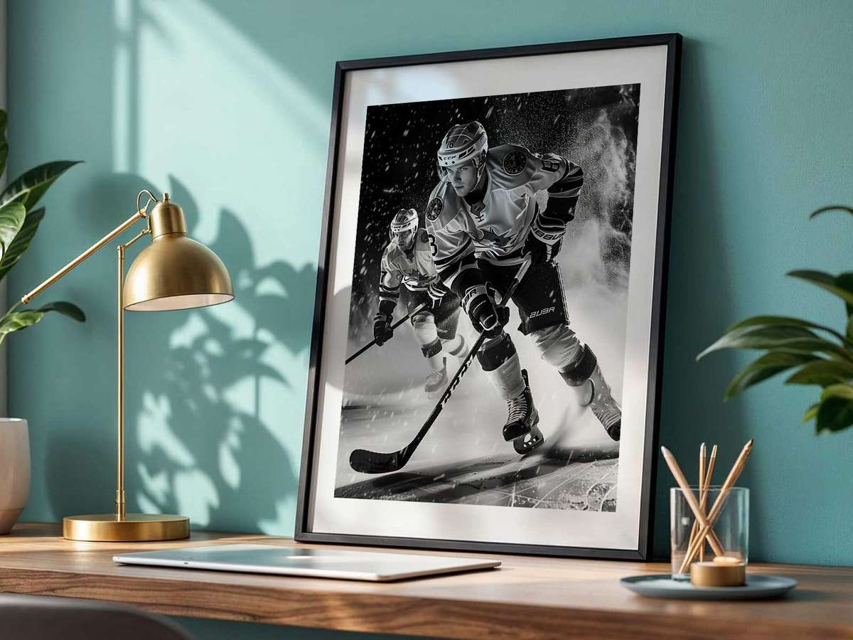 Full-body centered action image of Sidney Crosby skating with puck, showing dynamic posture and clear outline