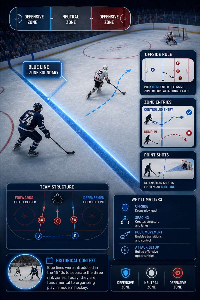 Sequence diagram of a forward crossing the blue line with puck leading to an offside call