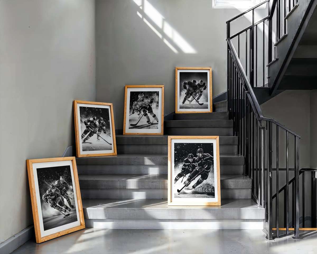 Glossy Ice Reflections Poster hockey poster displayed as framed NHL-inspired wall art