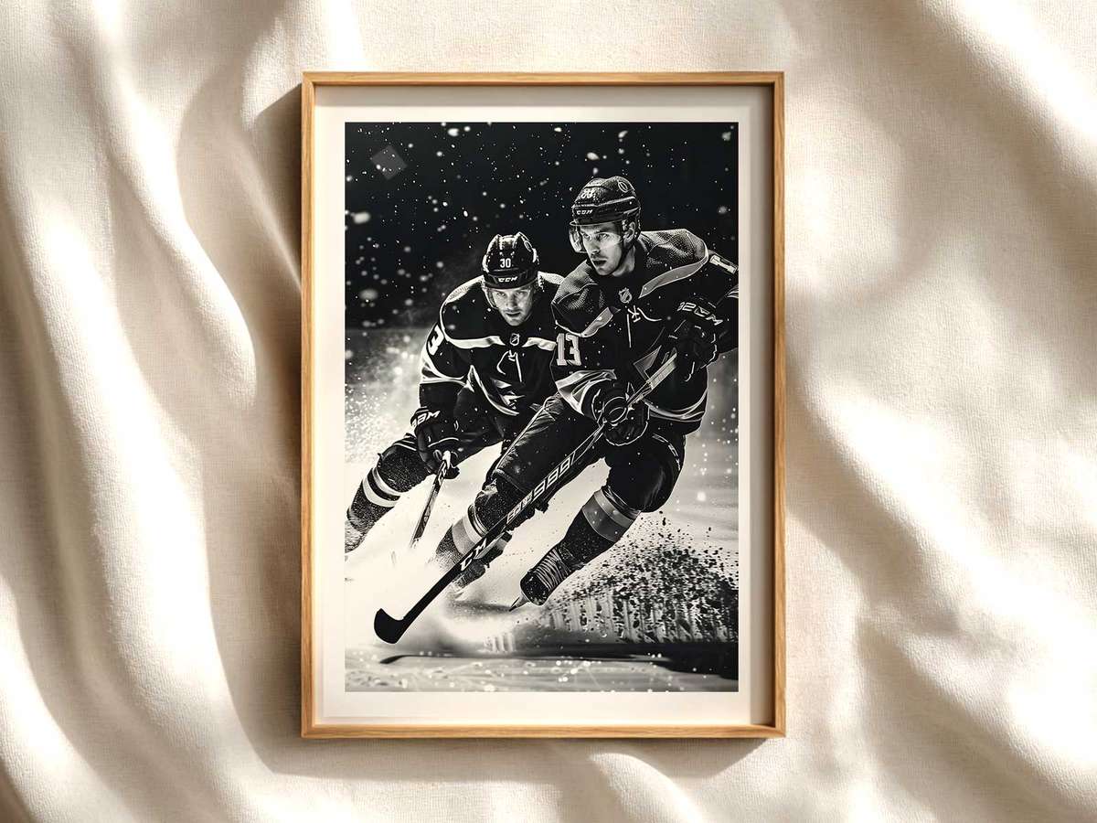 Gretzky Vintage Action Shot hockey poster displayed as framed NHL-inspired wall art