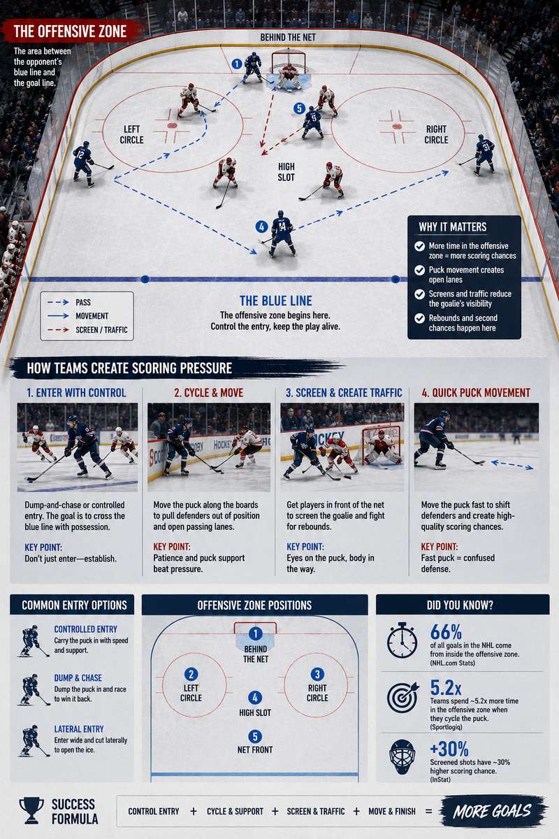 Illustration highlighting the blue line and offside rule lines with arrows showing its impact on play