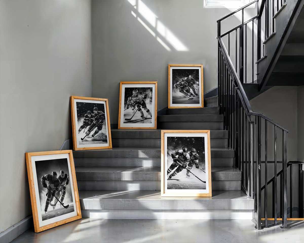 Overhead Ice Hockey Balloons Composition hockey poster displayed as framed NHL-inspired wall art