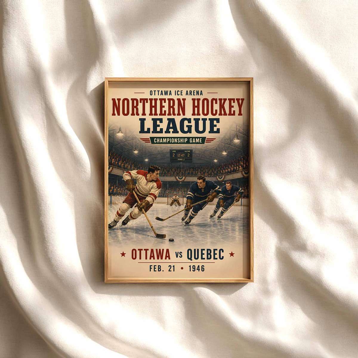 Colorado avalanche - Vintage 1946 Ottawa vs Quebec Championship Poster. hockey… hockey poster displayed as framed NHL-inspired wall art