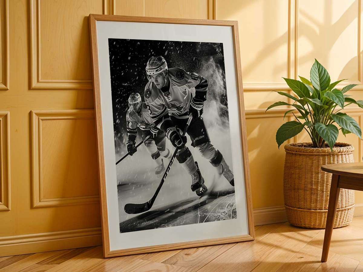 Stylized illustration of How a Hockey Lifts a Bedroom presented through competitive ice action and bold visual energy