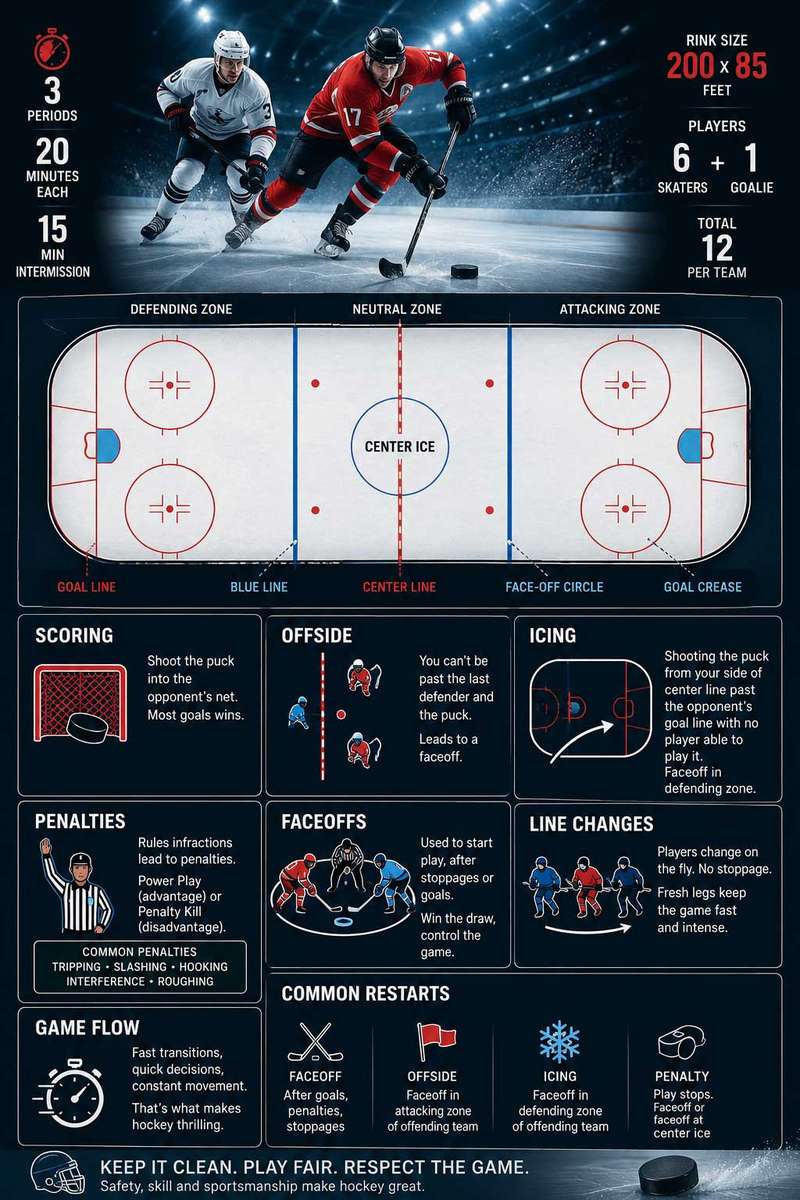 Player scoring a goal with puck crossing the goal line and referee signaling goal