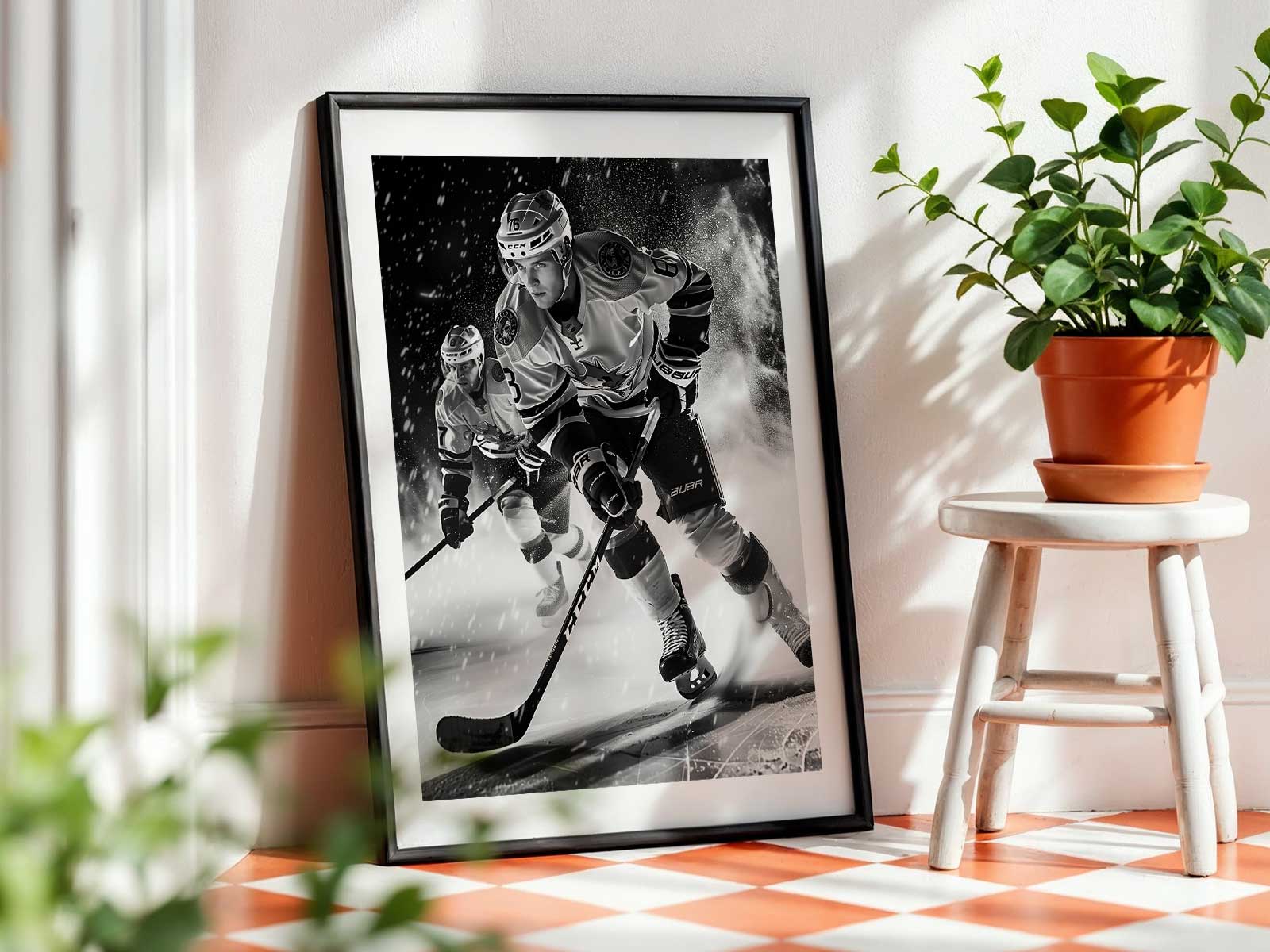 Close-up of a Dallas Stars player with overlay graphics showing goals and advanced stats