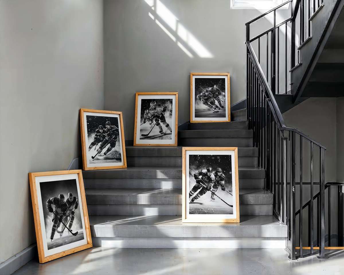 Overhead Ice Hockey Balloons Composition hockey poster displayed as framed NHL-inspired wall art