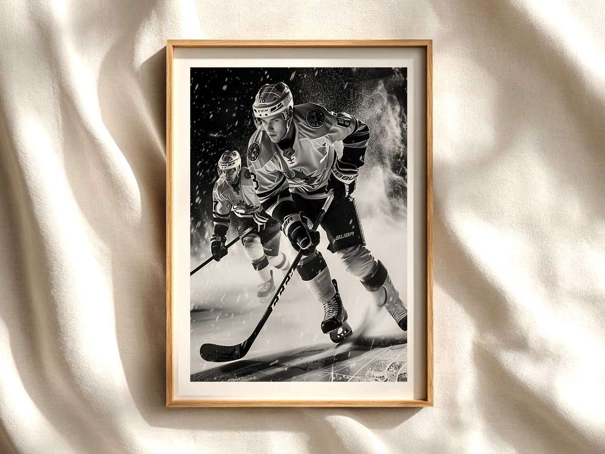 Goalie Silhouette Against the Ice hockey poster displayed as framed NHL-inspired wall art
