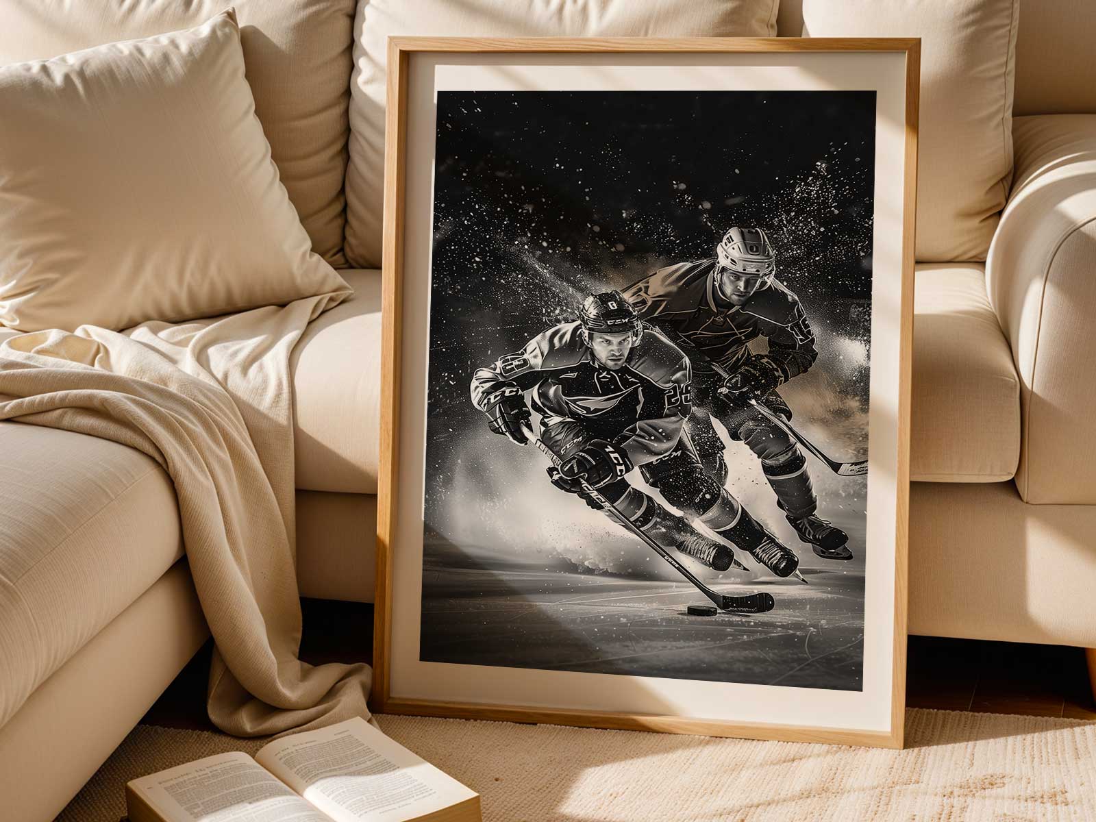 Visible printer marks and registration lines along the edge of a vintage hockey poster