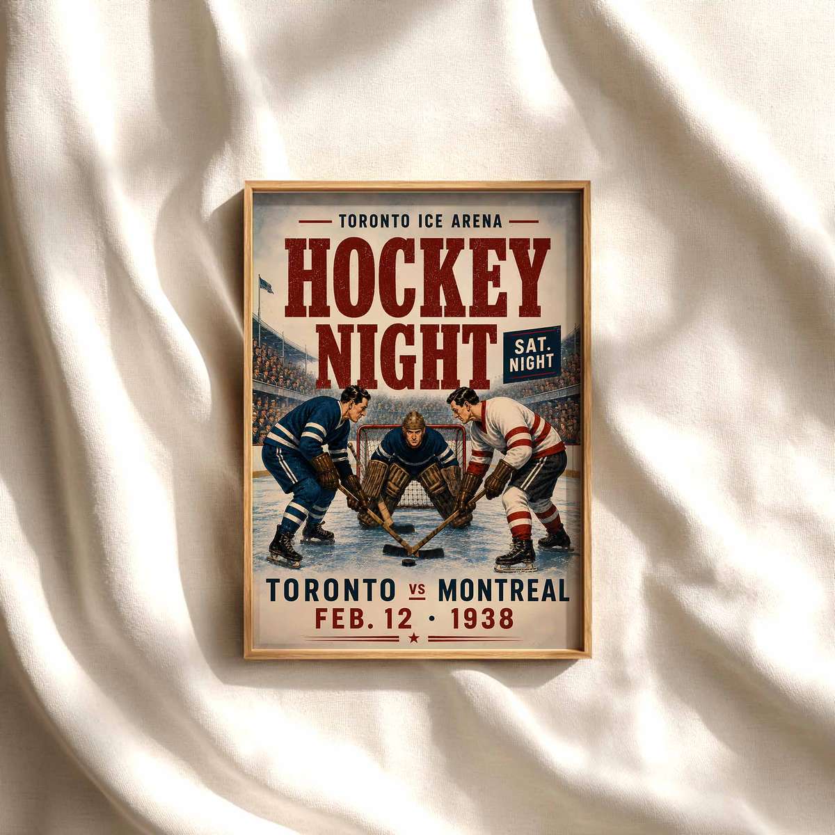 Hockey Poster – Montreal Habs Hockey, Toronto Maple Leafs Art hockey poster displayed as framed NHL-inspired wall art