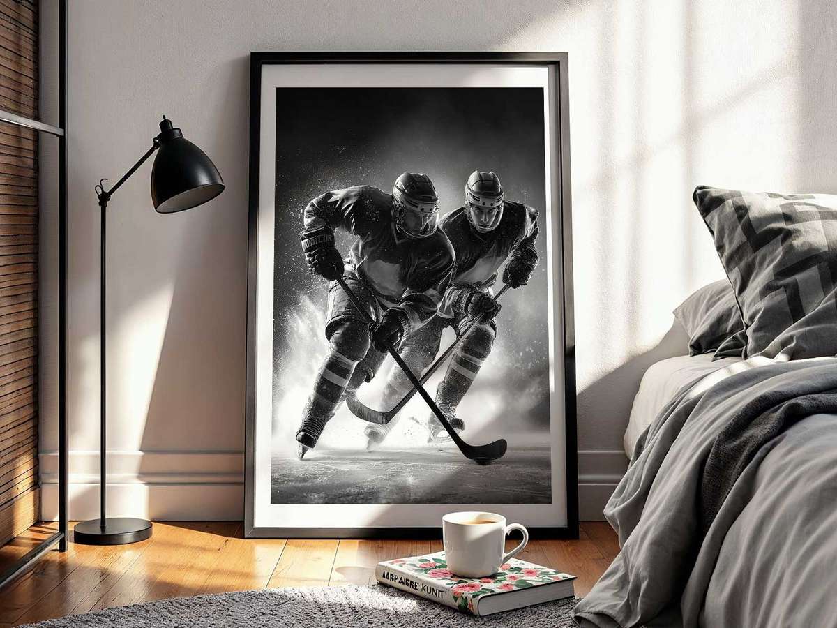 Retro-inspired graphic panels combining ice texture, equipment icons, and bold Oilers typography